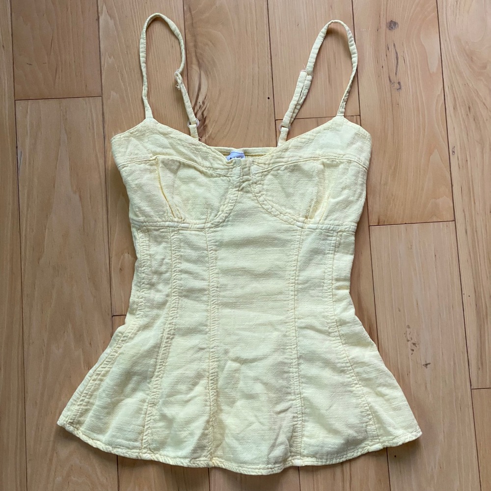 NWT 100 Cotton Coquette Soft Girl Yellow Skort Set Corset Peplum Ruffle Boutique - Picture 2 of 14